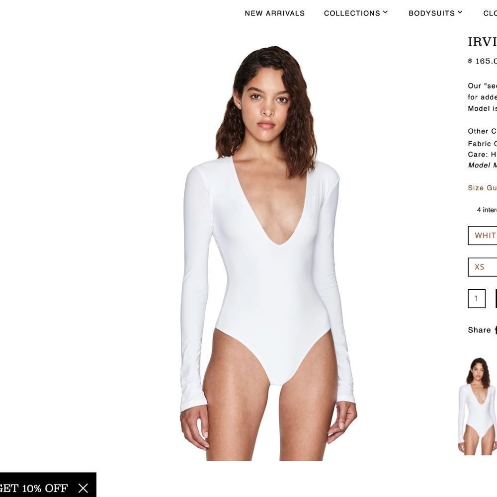 ALIX NYC IRVING WHITE LONG SLEEVE BODYSUIT SIZE S DEEP V